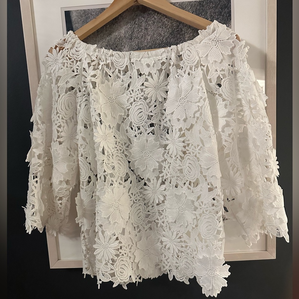 3D Pop up Floral Lace Off-Shoulder Blouse